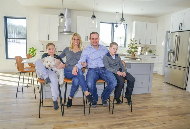 family, portrait, kitchen, dog, pet, happy, home, animal, kids, boys, mother, father, children, together, love, house, happiness. Blended families privacy: why one household's news can expose another